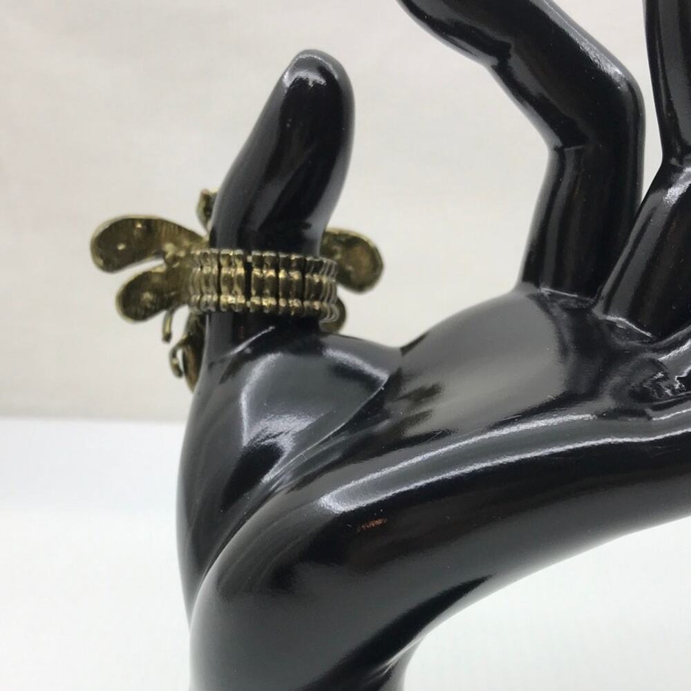 Retro Whimsigoth Baroque Brass Bee Crystal Stretchy Statement Ring 7.5 - Picture 3 of 5